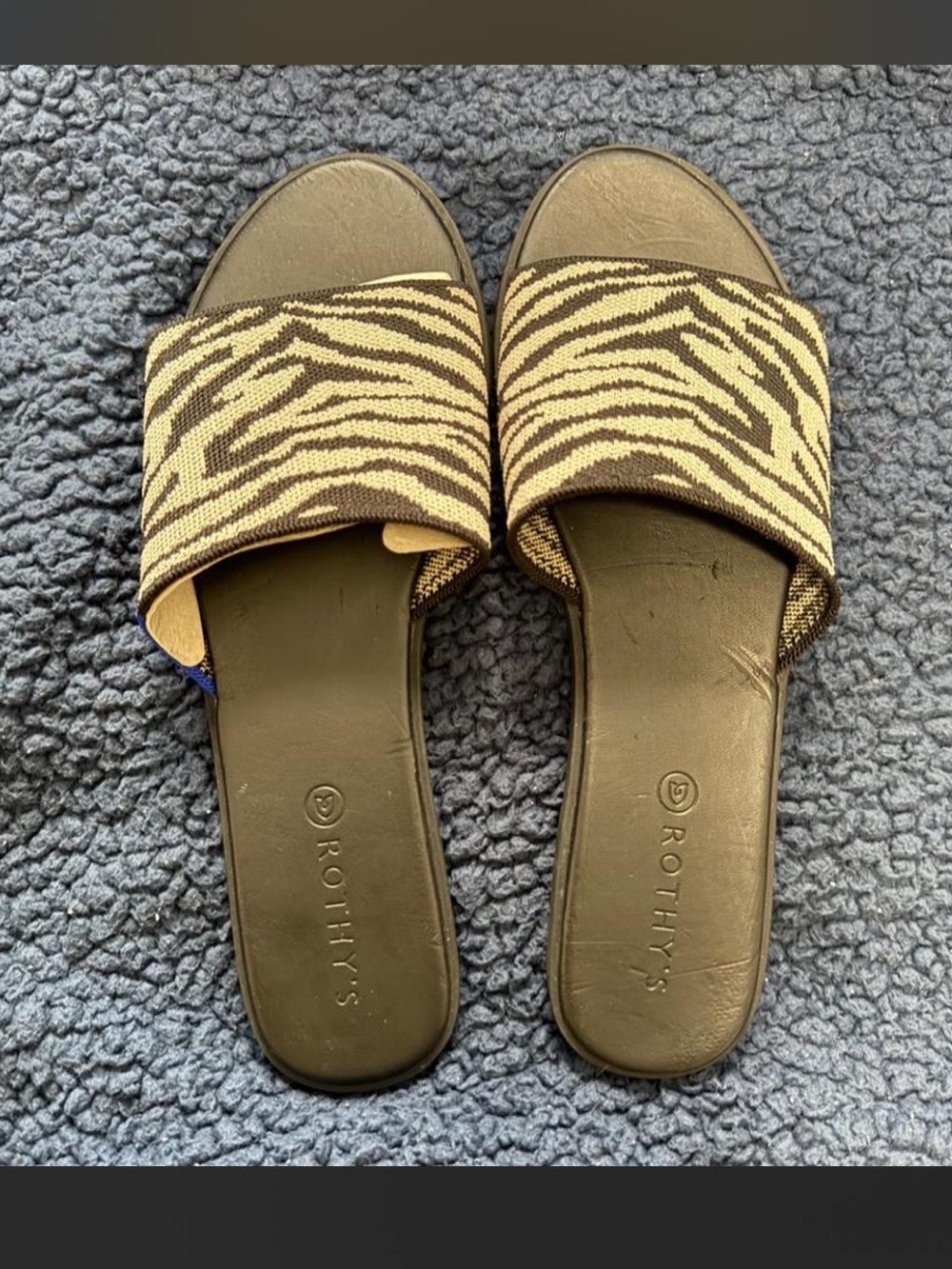 Rothy's Brown and Cream Zebra Slide Sandals